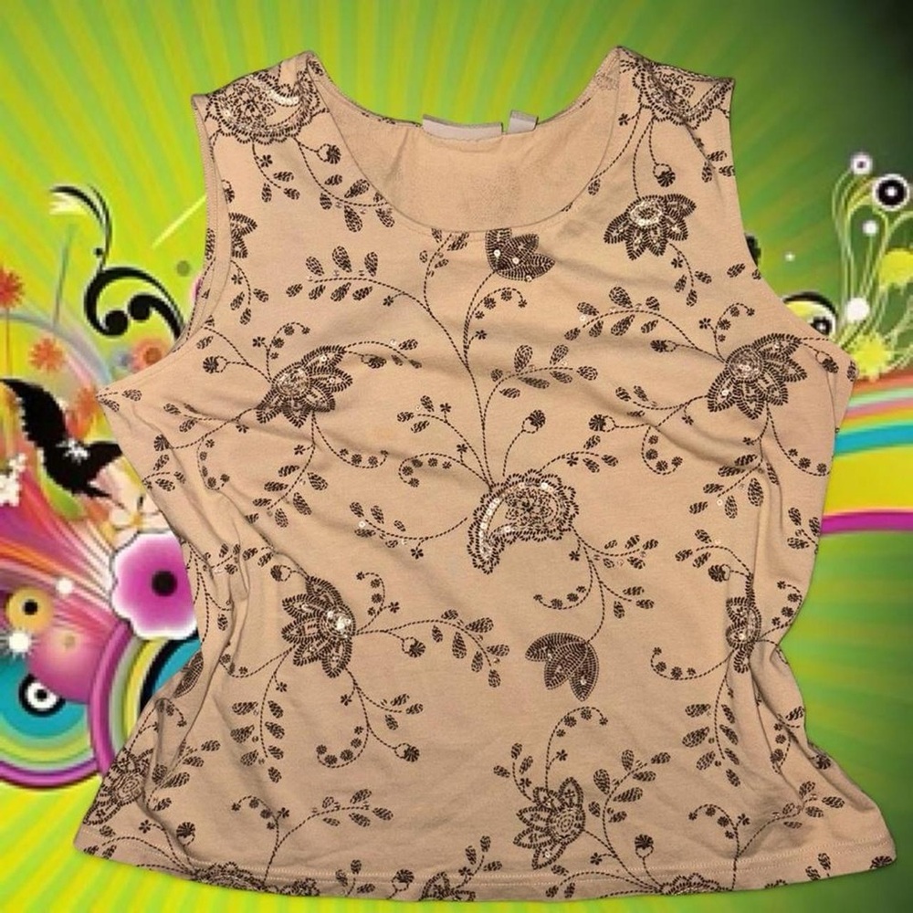 vintage y2k floral sequin tank top - croft & barrow, sz lg